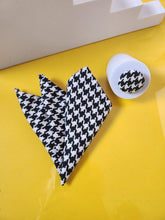 Load image into Gallery viewer, B&amp;W Houndstooth Pocket Square and Lapel Pin
