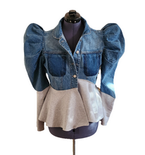 Load image into Gallery viewer, Upcycled Denim Peplum Sweatshirt Jacket
