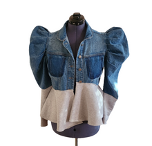 Load image into Gallery viewer, Upcycled Denim Peplum Sweatshirt Jacket
