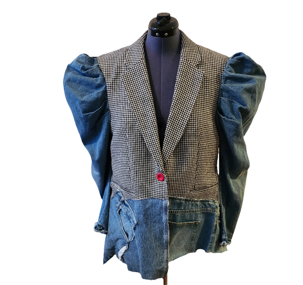 HOUNDSTOOTH DENIM BLAZER