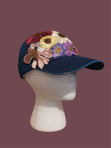Denim Floral Embroidery Cap