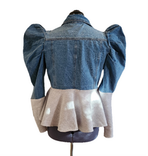 Load image into Gallery viewer, Upcycled Denim Peplum Sweatshirt Jacket
