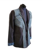 Load image into Gallery viewer, Oversized Gray Stripped Denim Vest Blazer
