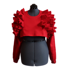 Load image into Gallery viewer, Red Crop Ruffle Sweatshirt
