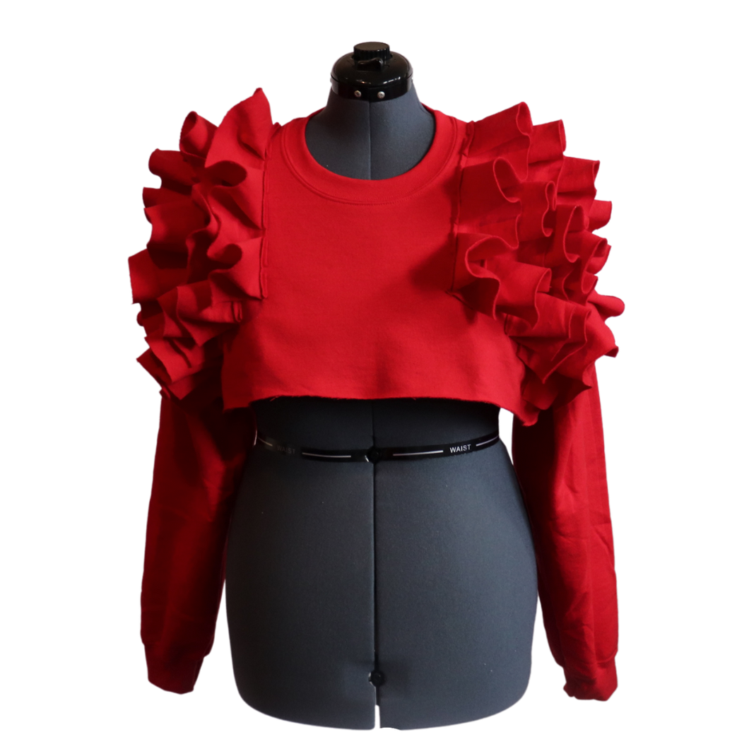 Red Crop Ruffle Sweatshirt