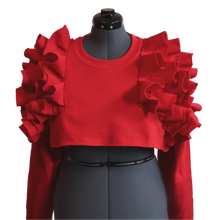 Load image into Gallery viewer, Red Crop Ruffle Sweatshirt

