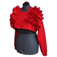 Load image into Gallery viewer, Red Crop Ruffle Sweatshirt
