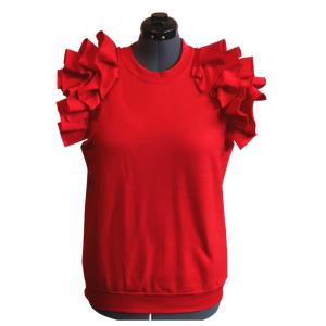 Red Sleeveless Ruffle Sweatshirt