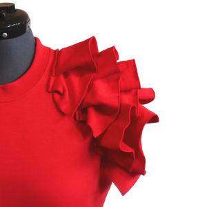 Red Sleeveless Ruffle Sweatshirt
