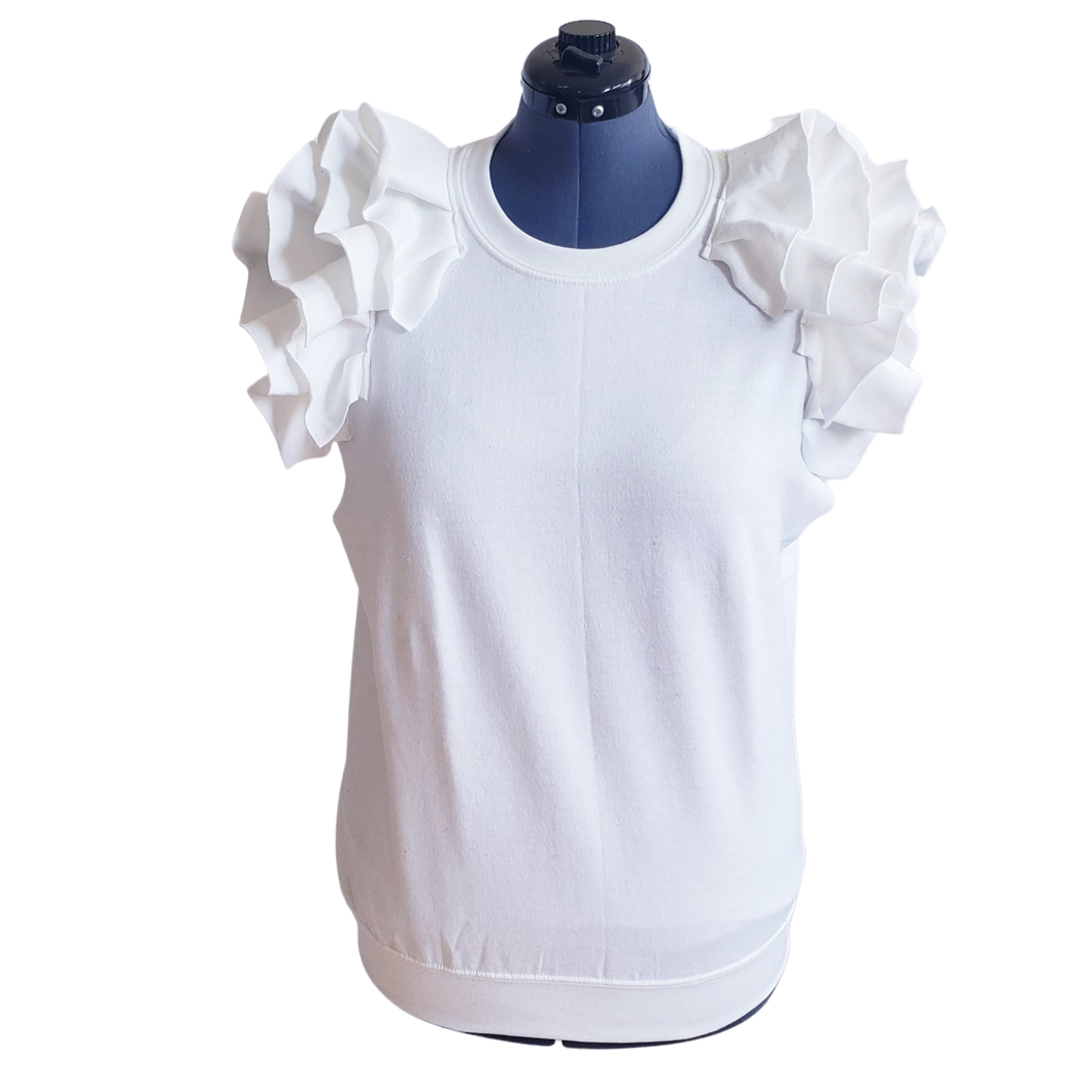 White Ruffle Sleeveless Sweatshirt
