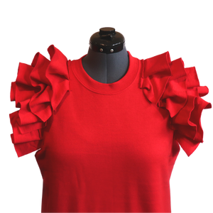 Red Sleeveless Ruffle Sweatshirt