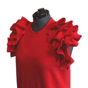 Red Sleeveless Ruffle Sweatshirt