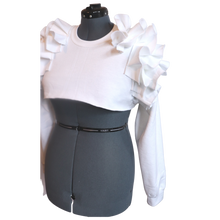 Load image into Gallery viewer, White Crop Ruffle Sweatshirt
